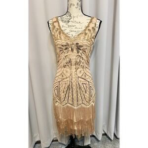 New 1920s Style Gold Sequin Fringed Flapper Dress Gatsby BABEYOND